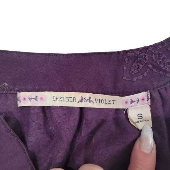 Chelsea & Violet Purple Embroidered Long Sleeve Dress Size S v neck floral - Picture 4 of 5